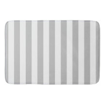 Gray And  White Striped Bath Mat