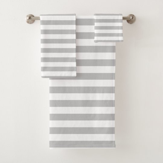 Gray and White Striped Bath Towel Set