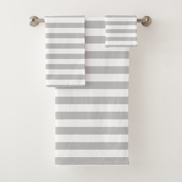 Gray and White Striped Bath Towel Set