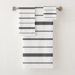 Gray and White Striped Design Bathroom Bath Towel Set
