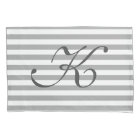 Gray and white striped monogrammed pillowcase