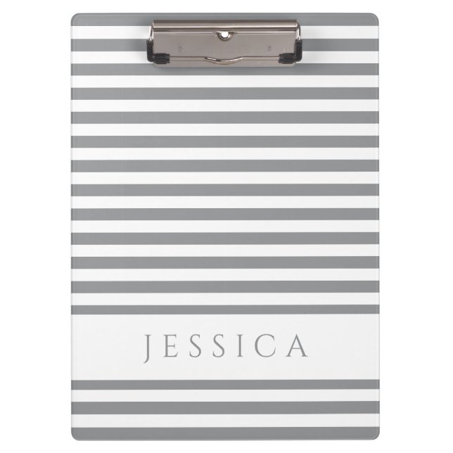 Gray And White Striped Pattern Name Clipboard (Front)
