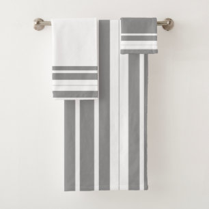 Gray and white Stripes Bath Towel Set