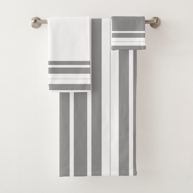 Gray and white Stripes Bath Towel Set (Insitu)