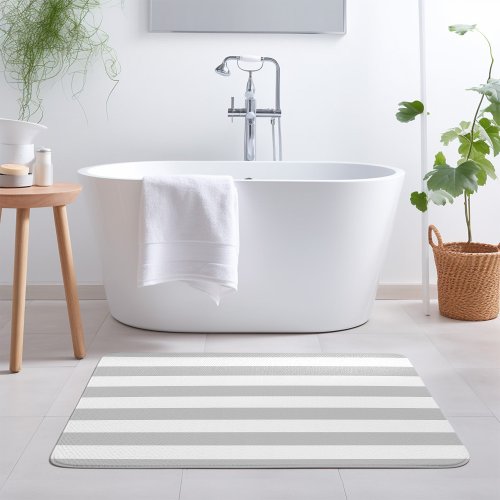 Gray and White Stripes  Editable Colors Bath Mat