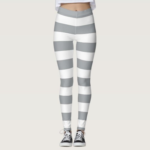 Gray and White Stripes Leggings
