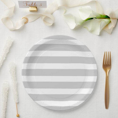 Gray and White Stripes Paper Plates