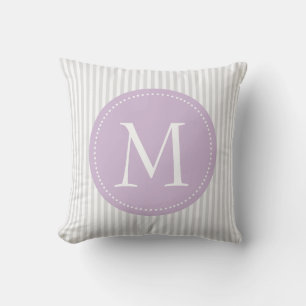 Gray And White Stripes Purple   Custom Monogram Throw Pillow