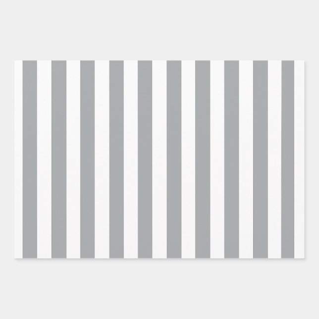 Gray and White Stripes Wrapping Paper Sheets (Front)