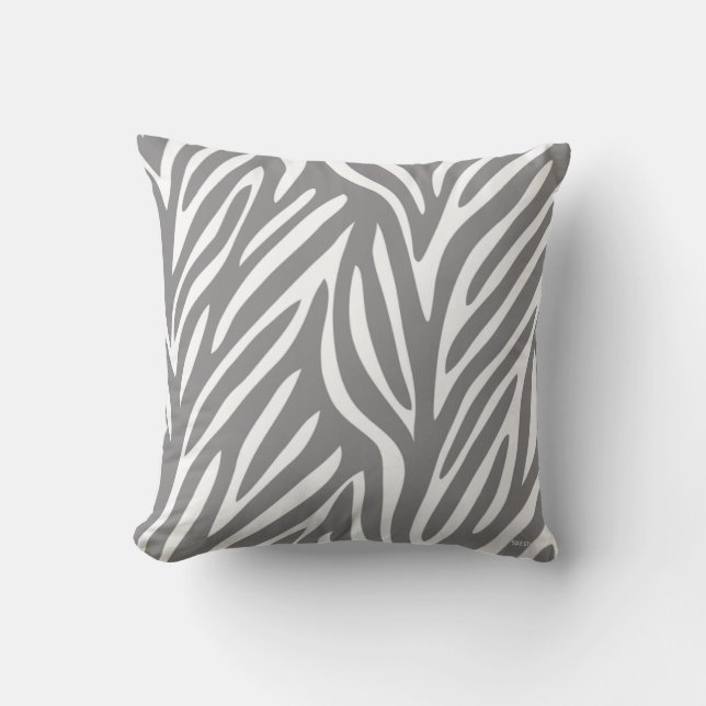 Gray and White Stylized Zebra Pattern Throw Pillow (Front)
