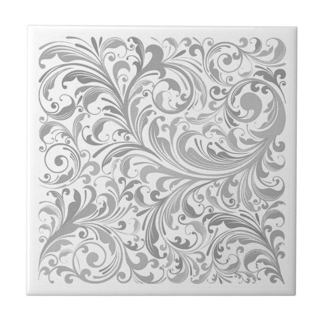 Gray and White Swirl Pattern Modern Ceramic Tile (Front)