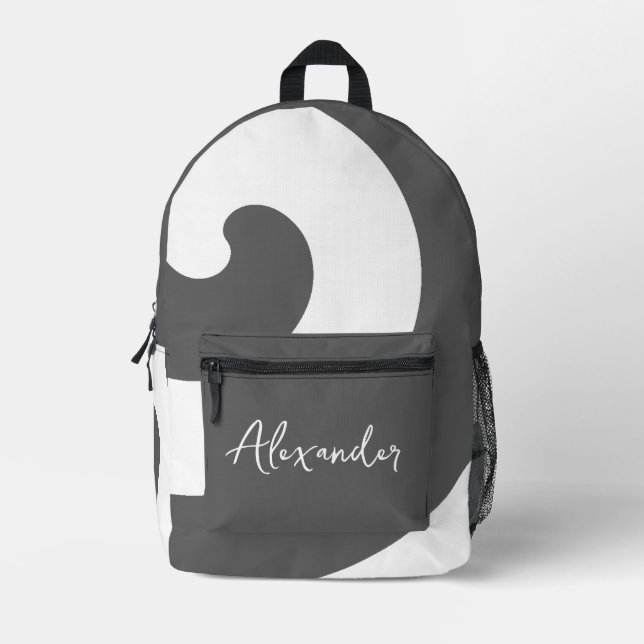 Gray and White Swirls Printed Backpack (Front)