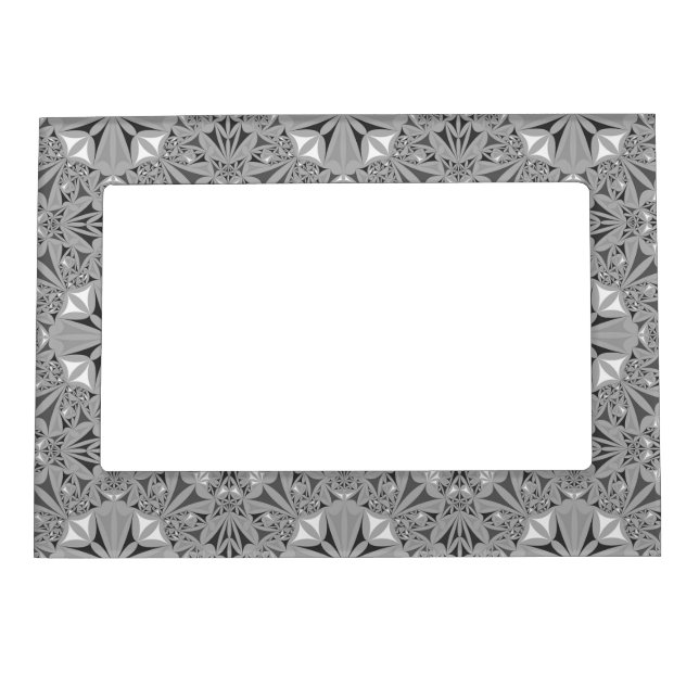 Gray and White Symmetrical Pattern Vintage Magnetic Frame (Front)