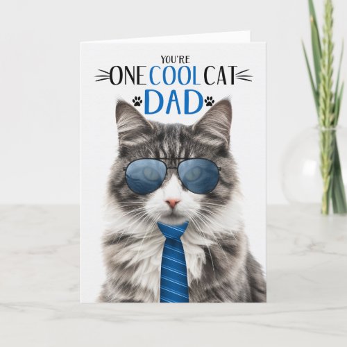 Gray and White Tabby Cat Fathers Day One Cool Cat Holiday Card