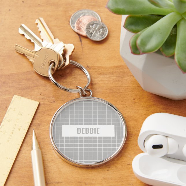 Gray and white tile blocks custom keychain (Desk)