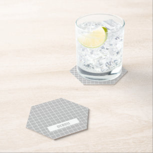 Gray and white tile blocks custom paper coaster