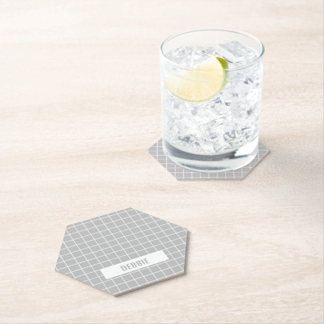 Gray and white tile blocks custom paper coaster (Insitu)
