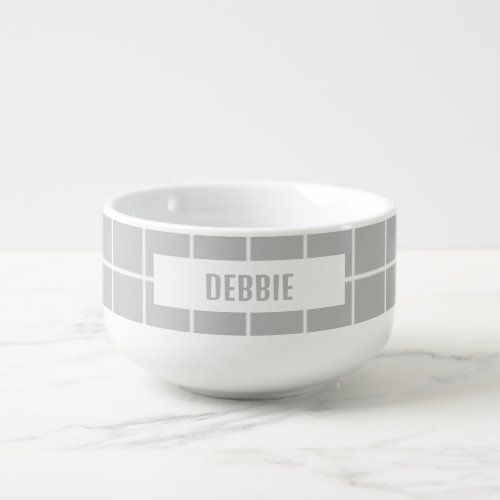 Gray and white tile blocks custom soup mug