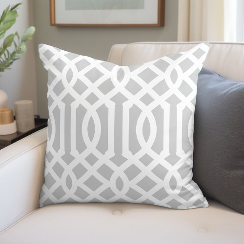Gray and White Trellis  Editable Colors Throw Pillow