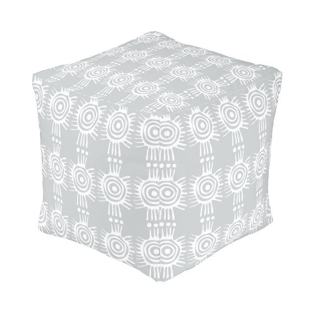 Gray and White Tribal Modern Pattern Pouf (Angled Front)