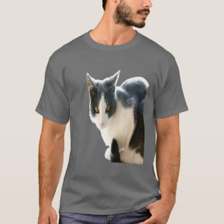 Gray And White Tuxedo Cat Vector Art T-Shirt