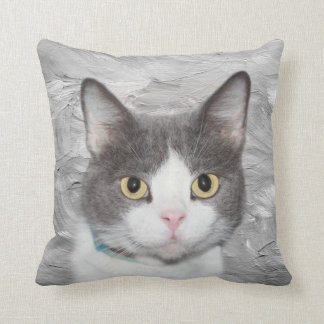 Gray and white tuxedo kitty throw pillow