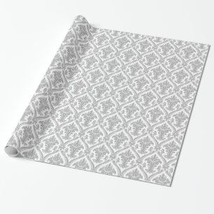 Gray and White Vintage Damask Pattern Wrapping Paper