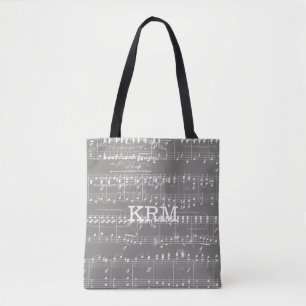 Gray and White Vintage Sheet Music Signature Tote Bag