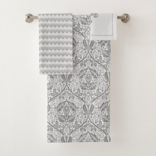 Gray and White Vintage William Morris Pattern Show Bath Towel Set