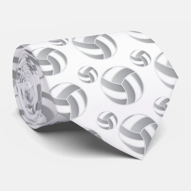 Gray and White 🏐 Volleyball Neck Tie (Rolled)