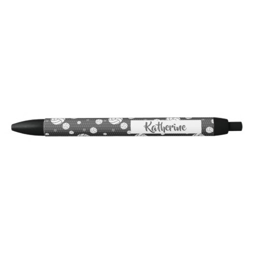 Gray and White Volleyball Pattern Black Ink Pen