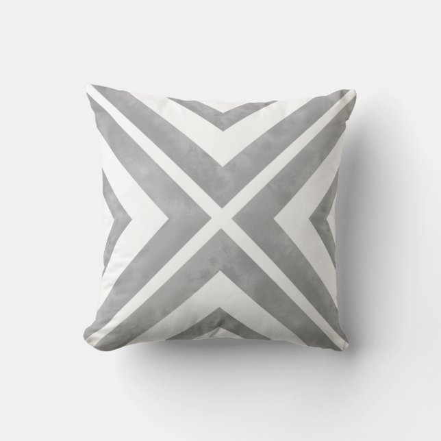 Gray and White Watercolor Geometric Throw Pillow (Front)