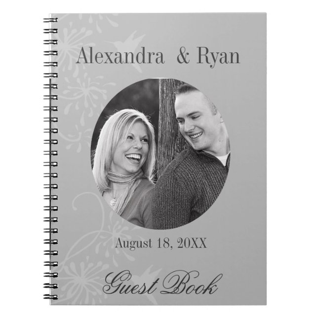 Gray and White Wedding Guest Sign In Notebook (Front)