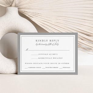 Gray and White Wedding RSVP Card w/ Meal Choice