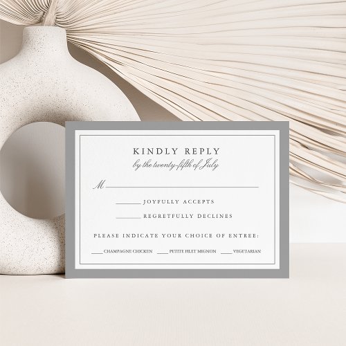 Gray and White Wedding RSVP Card w Meal Choice