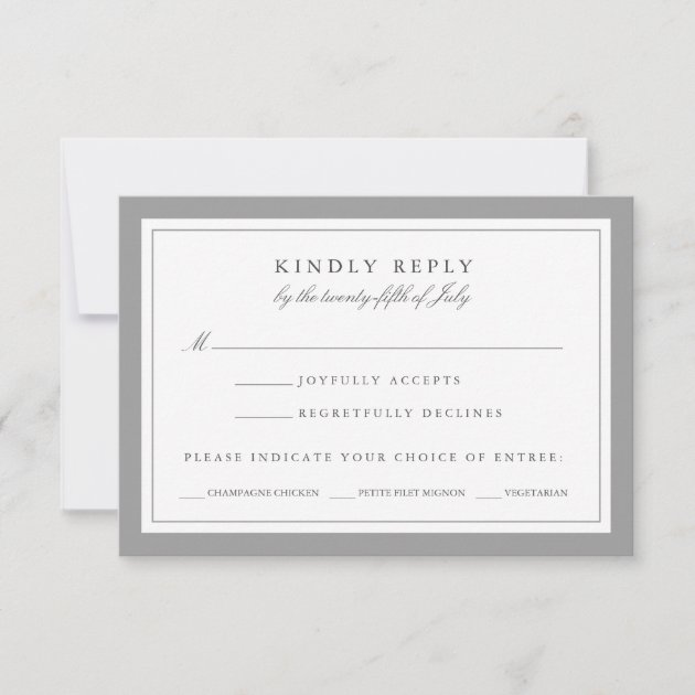 Gray And White Wedding RSVP Card W/ Meal Choice