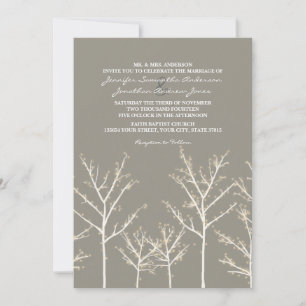 Gray and White Winter Tree Wedding Invitation