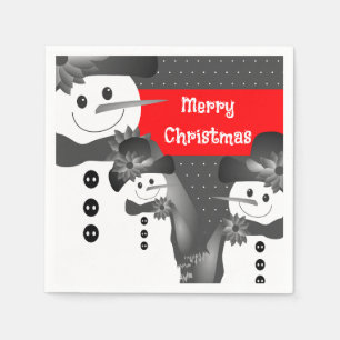 Gray And White With Red Snowman Cocktail Sized Napkins