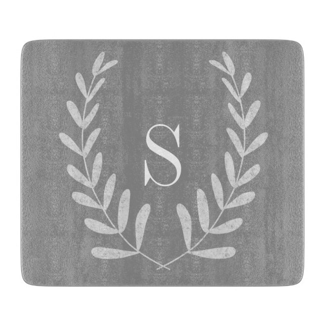 Gray and White Wreath Custom Cutting Board (Front)