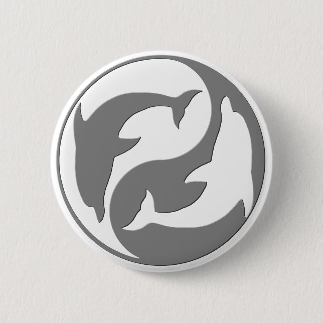 Gray And White yin Yang Dolphins Button (Front)