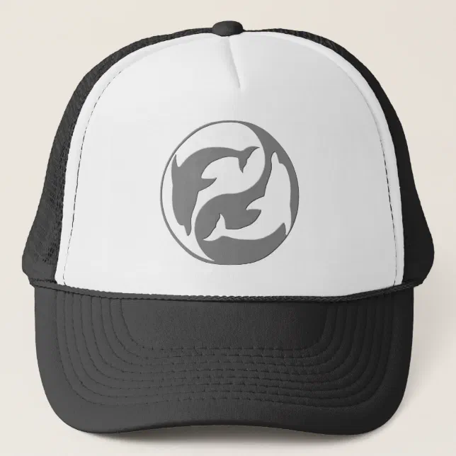 Gray and White Yin Yang Dolphins Hat, Adult Unisex, Size: Large, White and Black