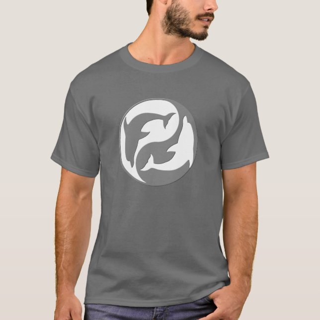 Gray And White yin Yang Dolphins Shirt (Front)