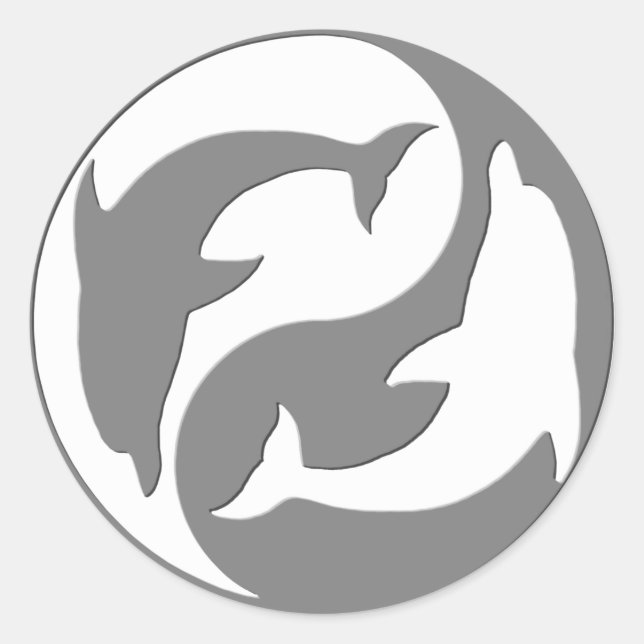 Gray And White yin Yang Dolphins Stickers (Front)
