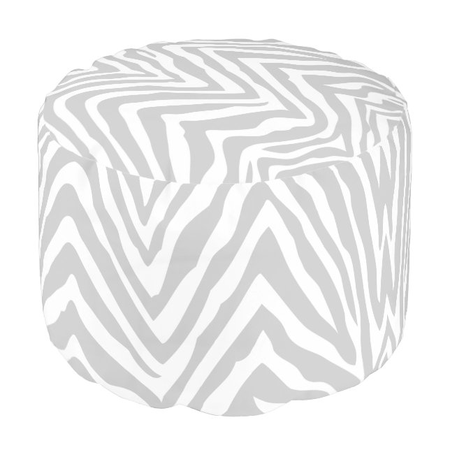 Gray and White Zebra Print Pouf (Angled Front)