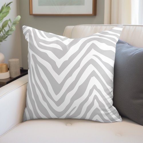 Gray and White Zebra Print Throw Pillow