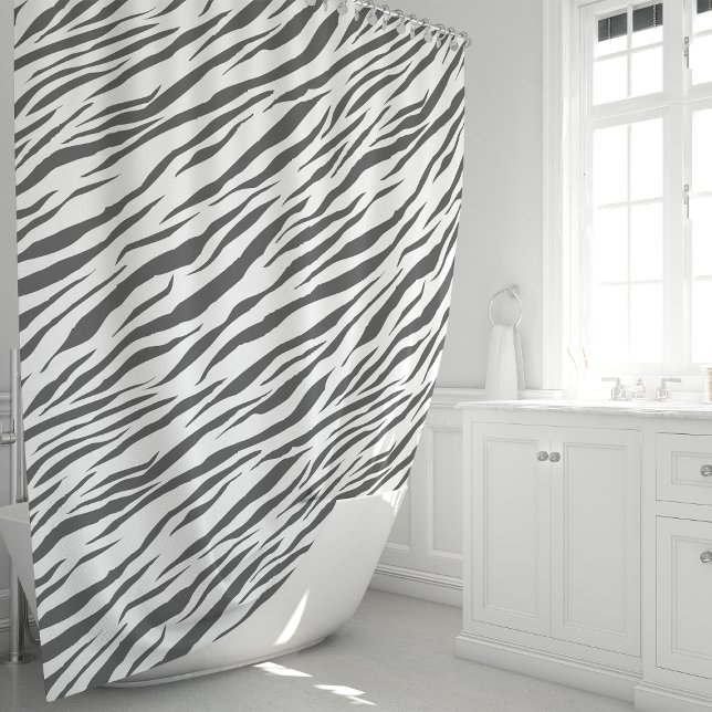 Gray and White Zebra Stripes Pattern Shower Curtain (Creator Uploaded)