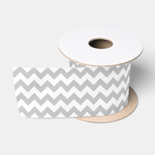 Gray and White Zigzag Chevron Pattern Satin Ribbon (Spool)