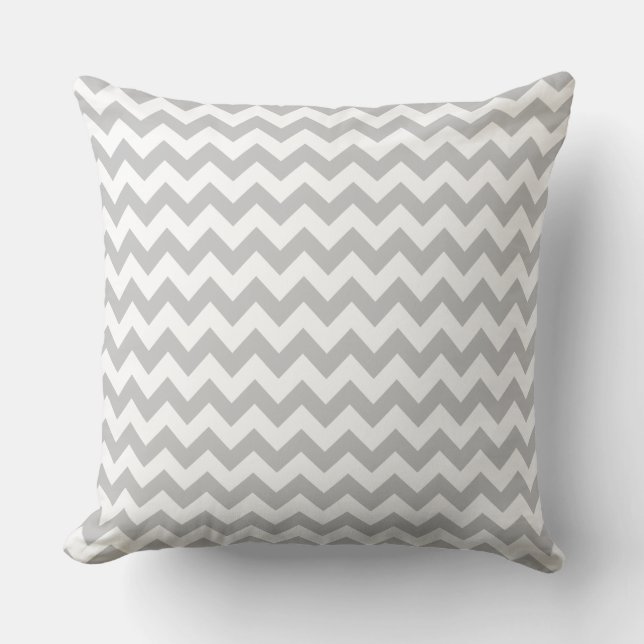 Gray and White Zigzag Chevron Pattern Throw Pillow (Front)