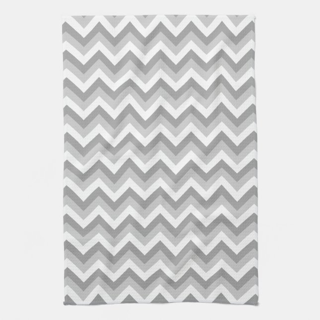 Gray and White Zigzag Pattern. Kitchen Towel (Vertical)