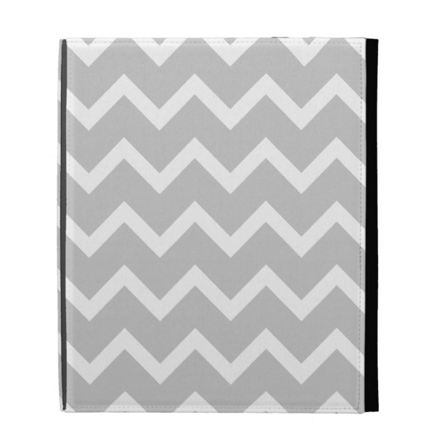 Gray and White Zigzag Stripes. iPad Folio Cover (Front)